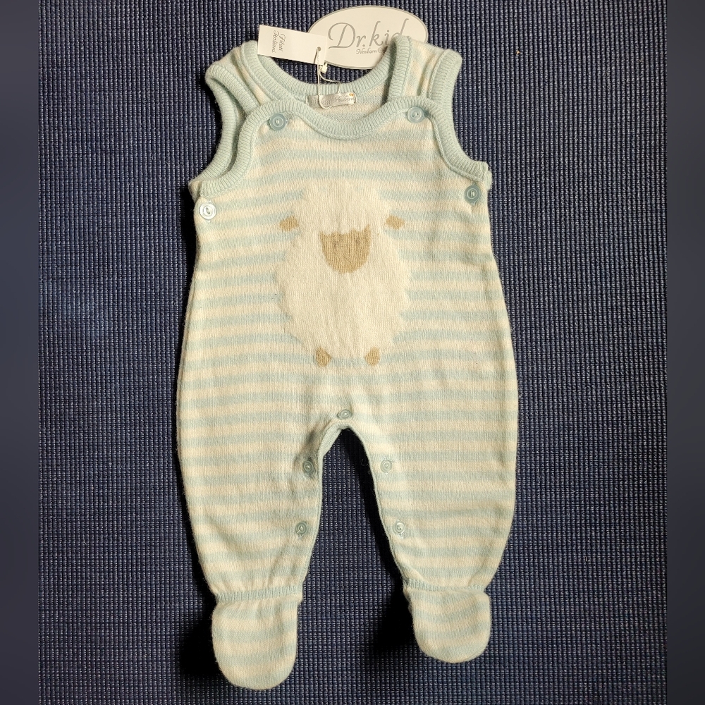Dr Kid Blue Knitted Stripe Footed One Piece - Newborn
